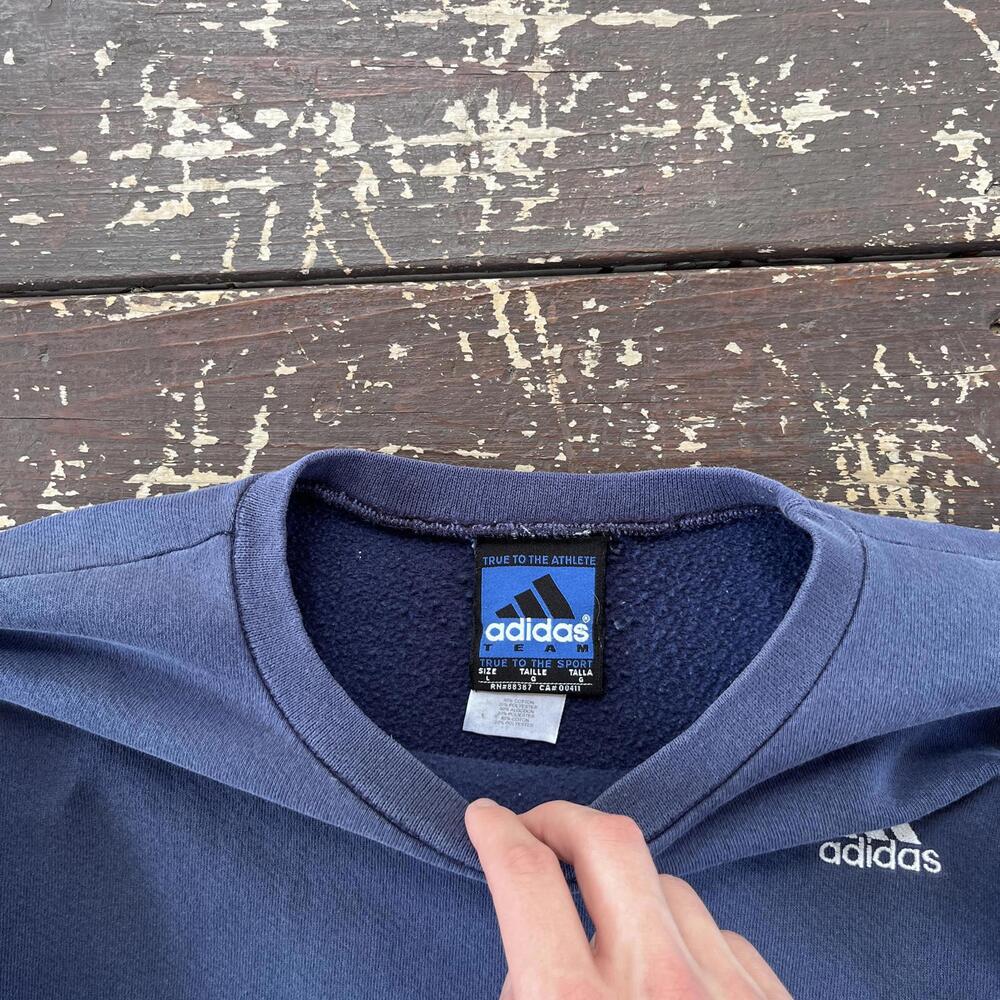 (L) Vintage 90s Y2K Adidas Crewneck Sweatshirt Navy Faded - Picture 3 of 6